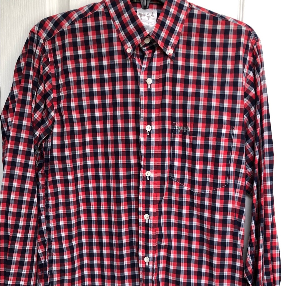 Like NEW! Mens Coastal Cotton Red,White & Blue Plaid Buttondown Shirt-Size Small